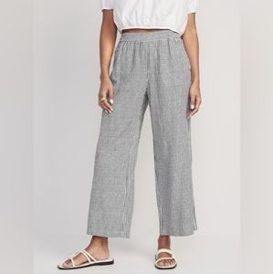 Old Navy High-Waisted Striped Linen Blend Wide-Leg Pants Grey Stripes Small